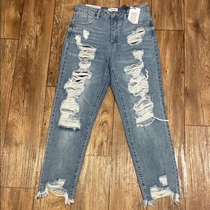 C'est Toi High Rise Straight Jeans with Rips Junior Size 5